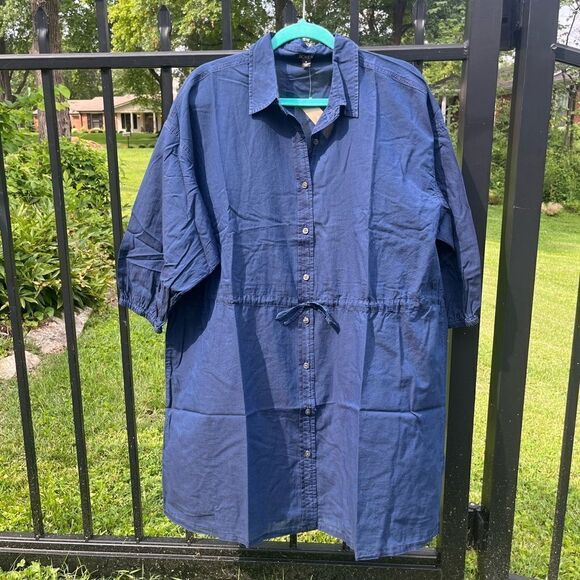 J Crew Cinched Shirt Dress in Indigo Cotton Voile NWT - Picture 8 of 9